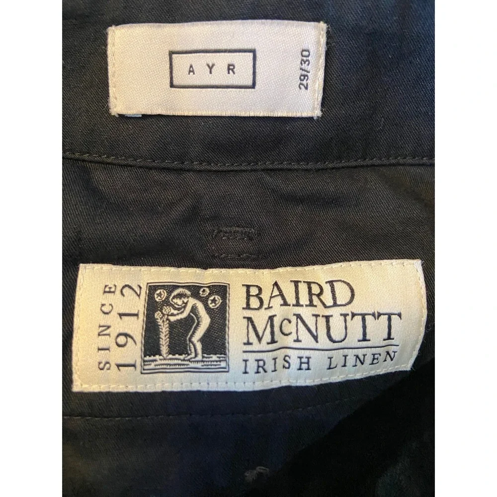 AYR Baird McNutt Irish Linen Black Pleated‎ Pants 29x30 Adjustable Side Tabs
